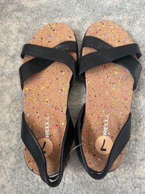 Merrell Black-Strap Cork-Effect Sandals with Multi-Color Speckle - size 7
